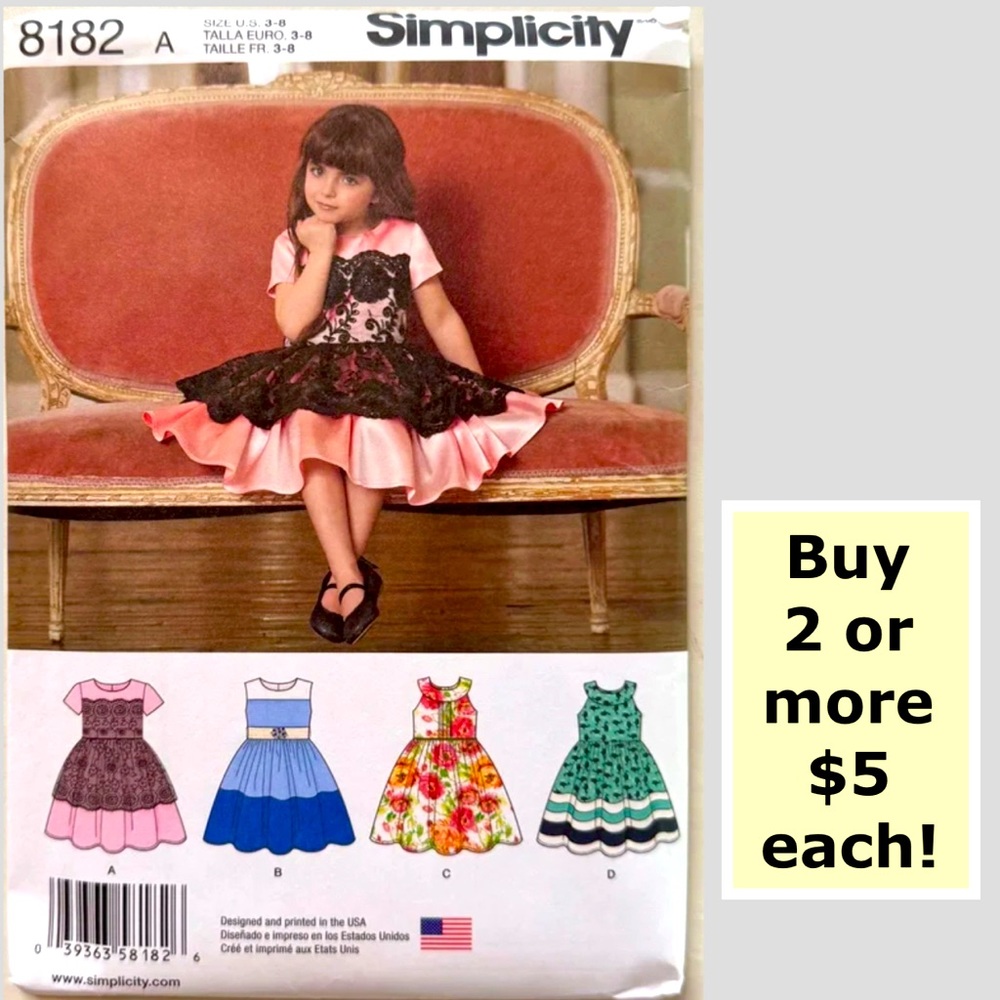 Simplicity 8182 Girls' Dress Uncut Sewing Pattern (sizes 3-8)